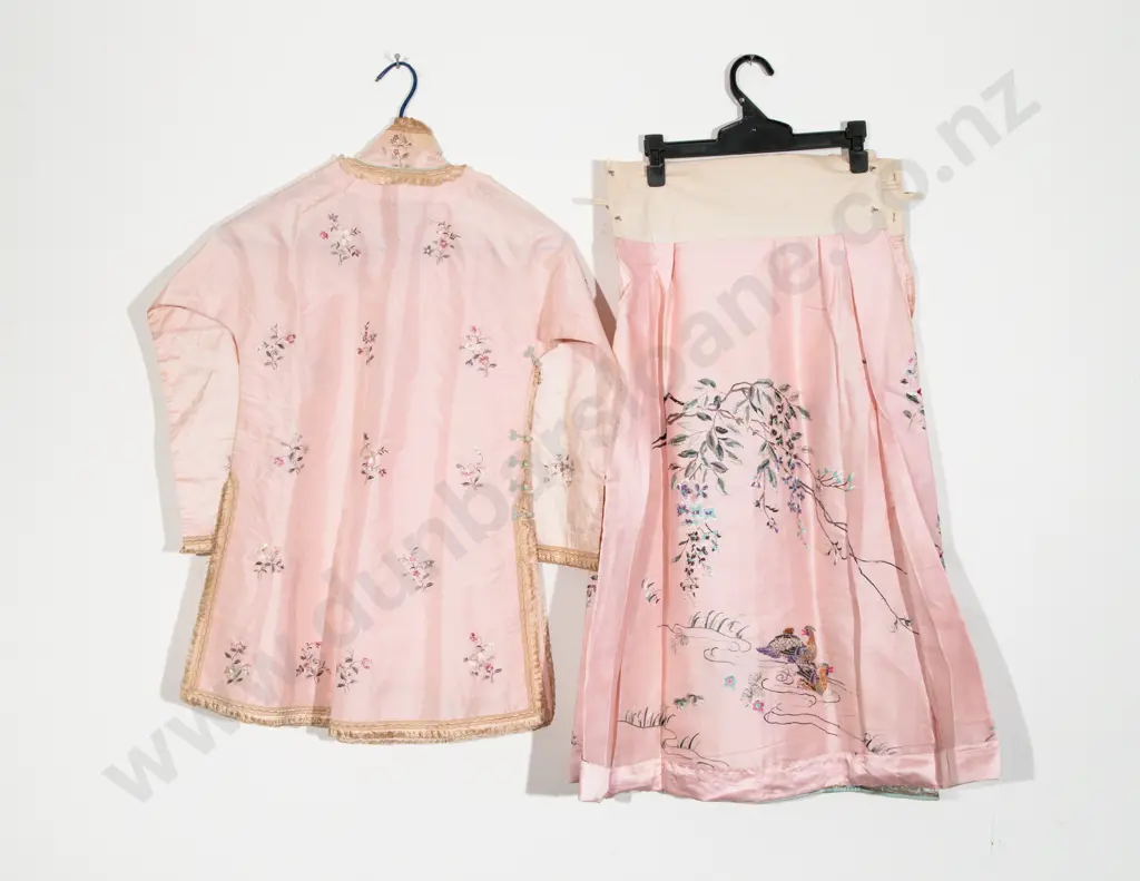 Antique Cantonese Embroidered Pink Silk Jacket and Skirt Image 1++