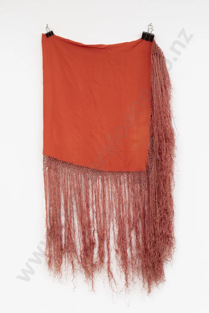 Plain Orange Silk Tasselled Shawl Image 1++
