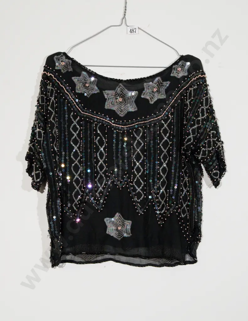 C1940s Hand Beaded and Sequin Evening Top Image 1++