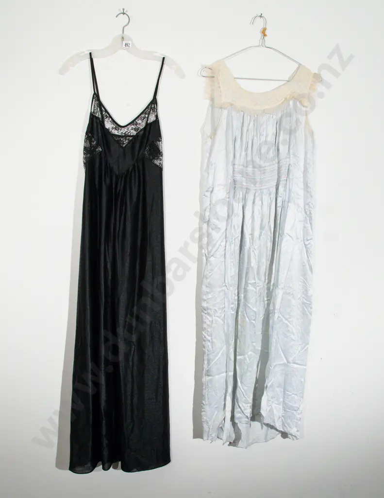 C1940s Satin Night Gown and Black 1970s Night Gown Image 1++