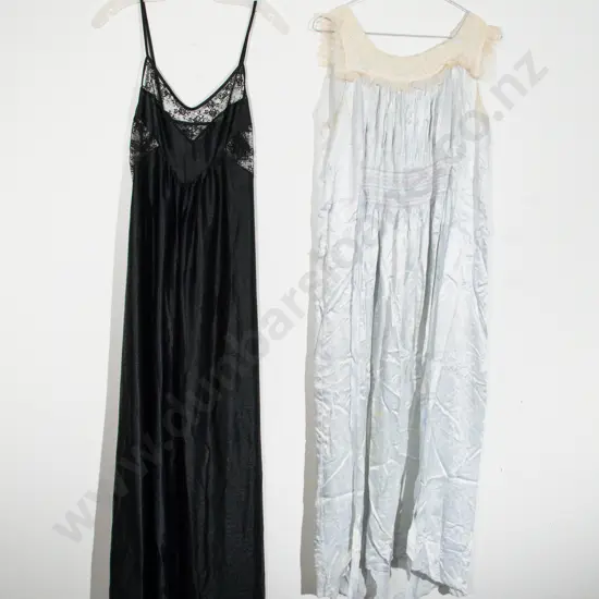 C1940s Satin Night Gown and Black 1970s Night Gown
