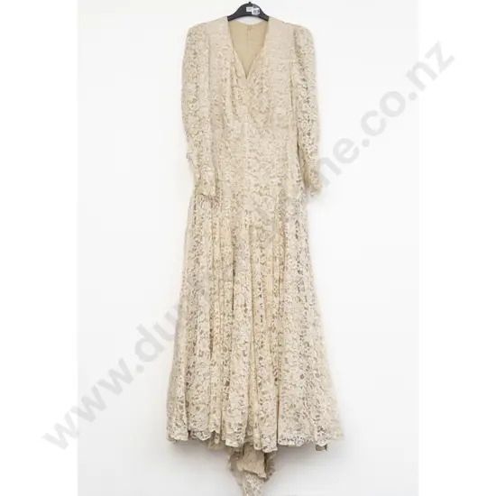 1940s All Lace Wedding Gown with Train