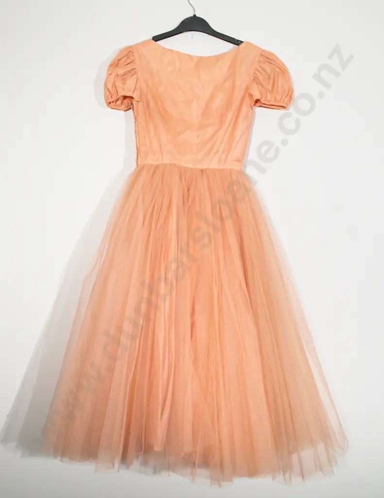 Mid C20th Molly Madders Model Peach Satin and Net Bridesmaid Gown Image 1++