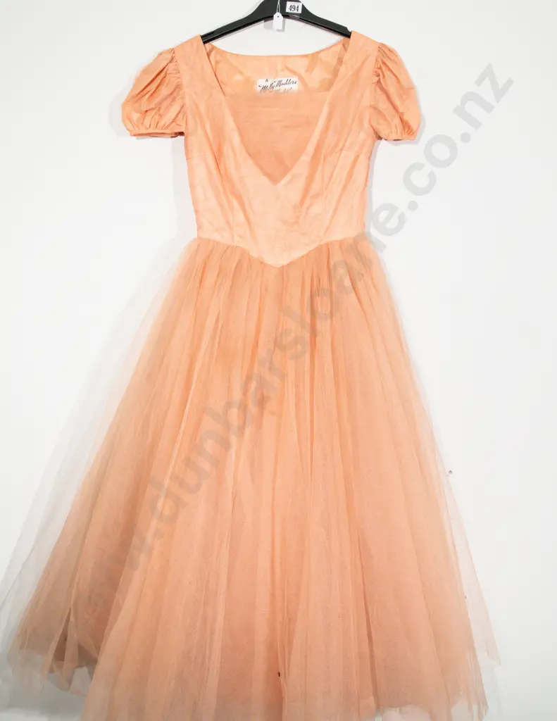 Mid C20th Molly Madders Model Peach Satin and Net Bridesmaid Gown Image 1++