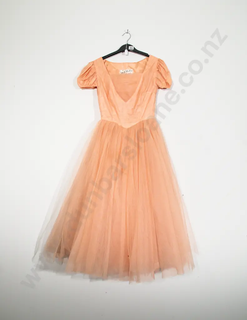Mid C20th Molly Madders Model Peach Satin and Net Bridesmaid Gown Image 1++