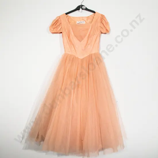 Mid C20th Molly Madders Model Peach Satin and Net Bridesmaid Gown