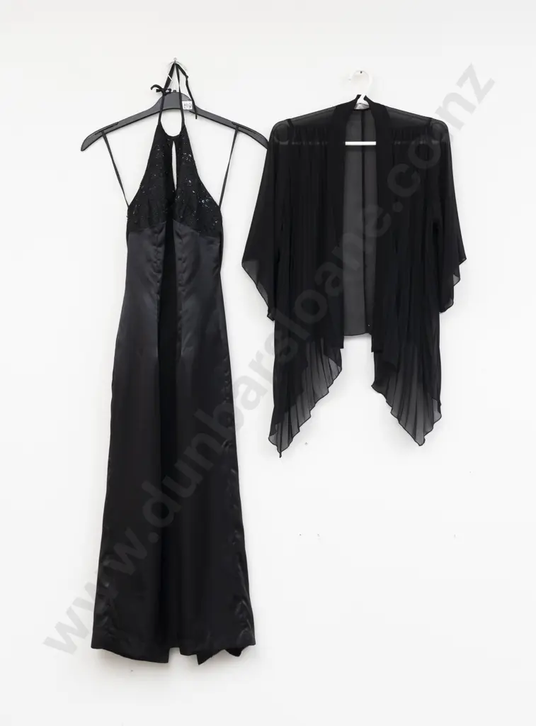 C1980s Charlotte Halton Black Beaded Evening Dress and Top Image 1++