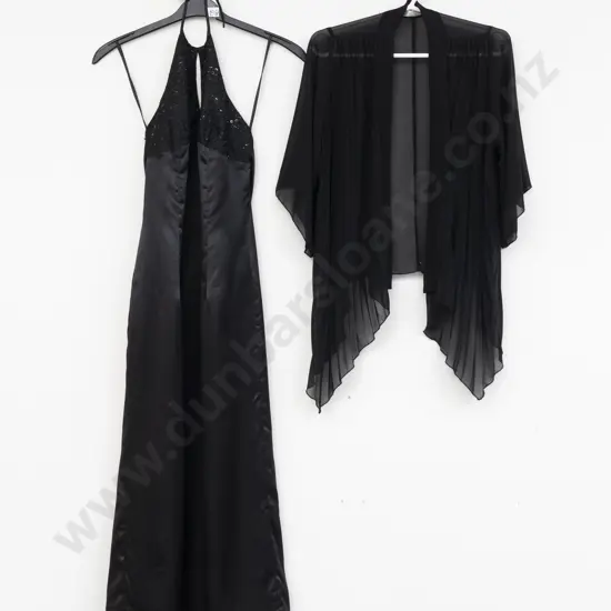 C1980s Charlotte Halton Black Beaded Evening Dress and Top