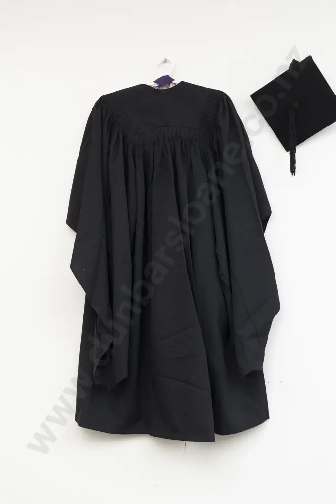 University Graduation Gown with Purple Sash and Cap Image 1++