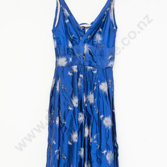 C1960s Patterned Blue Satin Cocktail Dress