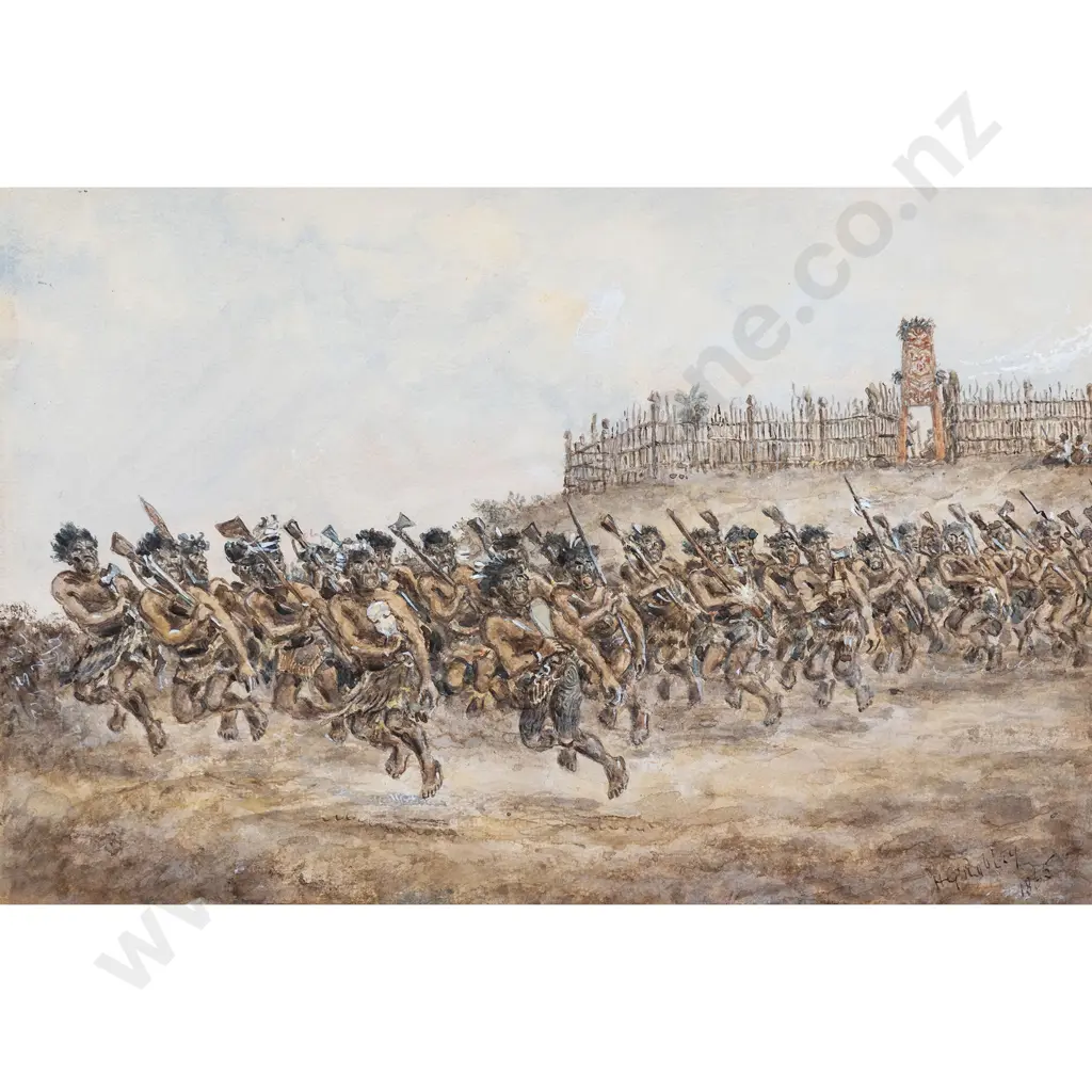 Horatio Gordon Robley - Te Arawa Peruperu at Maketu Pā Image 1++