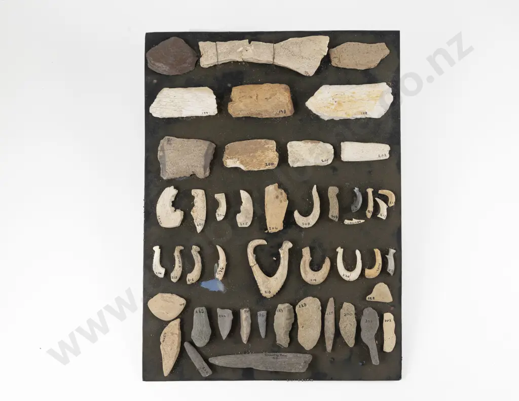Forty-Six Assorted Stone & Bone Flakes - Points - Barbs & Fishhooks Image 1++
