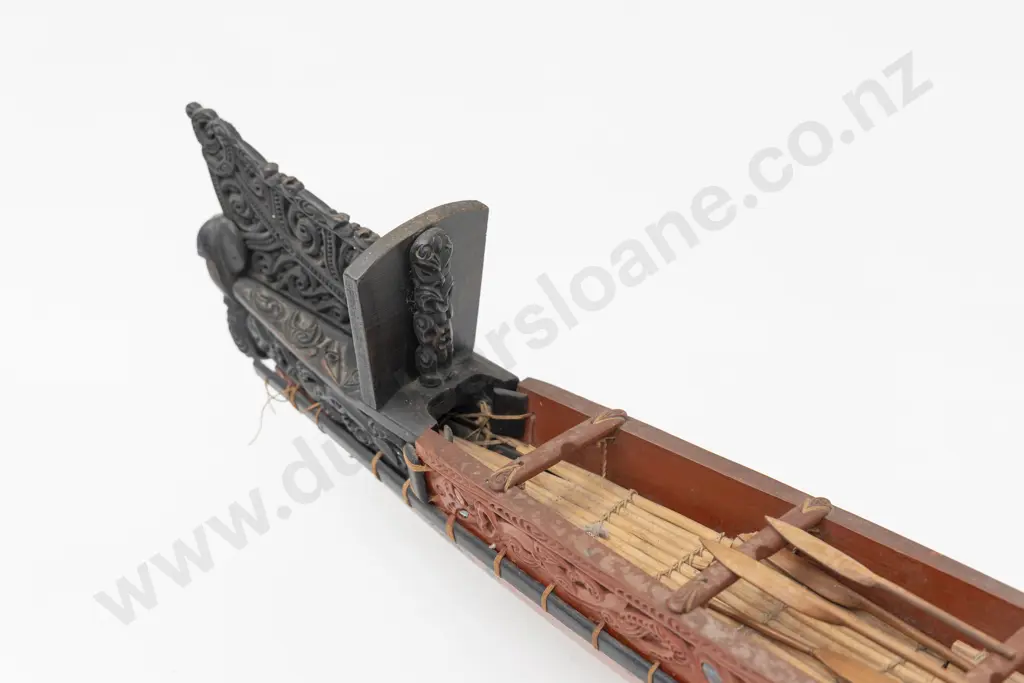 Superb Model Waka Taua (fighting canoe) carved by Thomas Hall Image 1++
