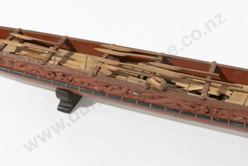 Superb Model Waka Taua (fighting canoe) carved by Thomas Hall Image 1++