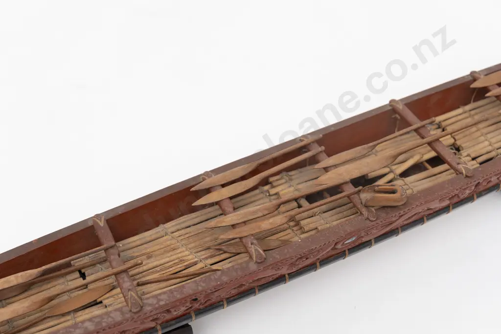 Superb Model Waka Taua (fighting canoe) carved by Thomas Hall Image 1++