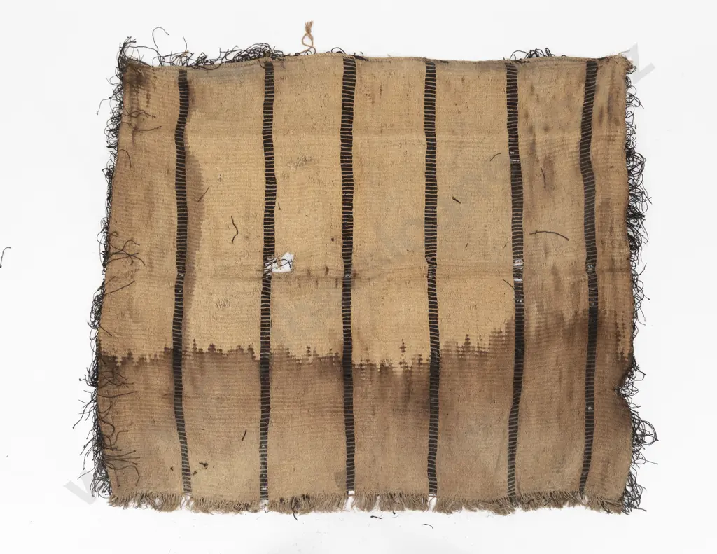 A large korowai (cloak) with hukahuka threads and vertical decorative bands Image 1++