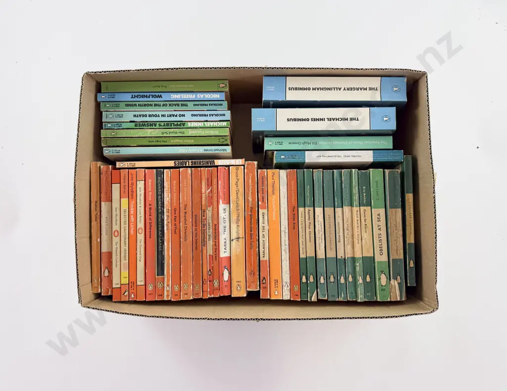 Box of Assorted Orange & Green Penguin Fiction Image 1++