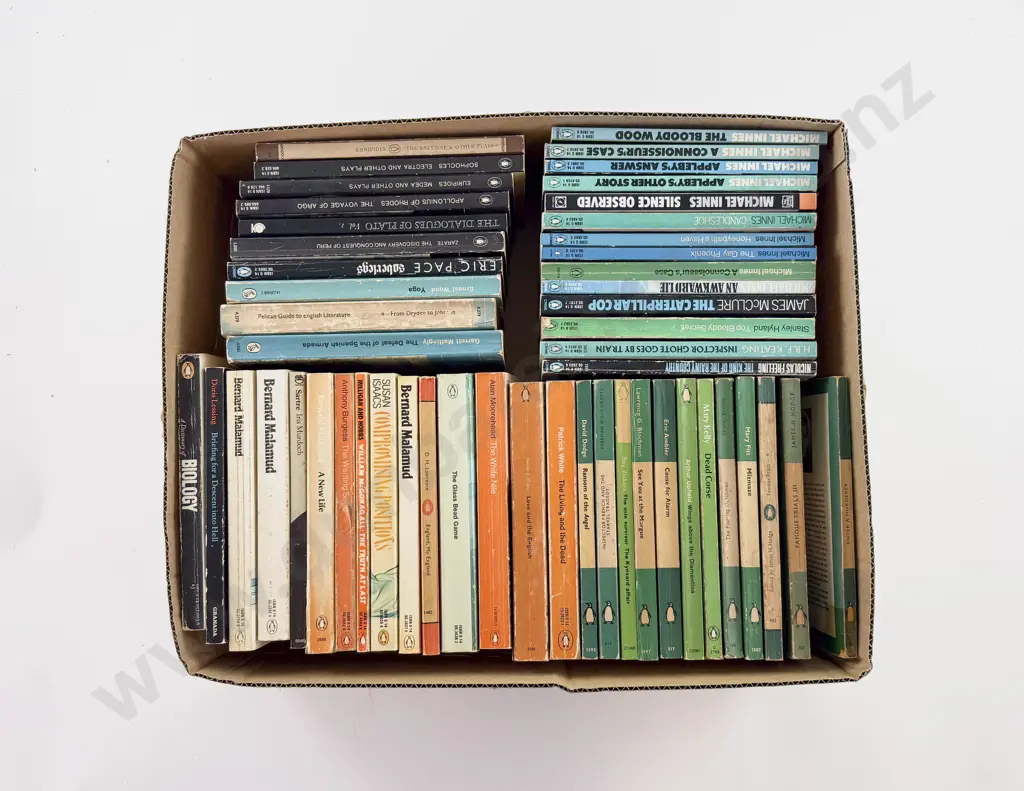 Box of Assorted Orange & Green Penguin Fiction & Others Image 1++