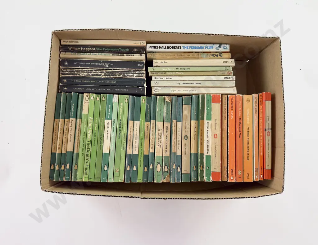 Box of Assorted Green &n Orange Penguin Fiction Etc Image 1++