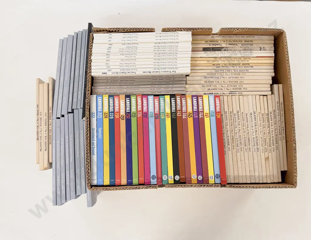 Box lot NZ Literary Publications Incl Landfall & Islands Image 1++