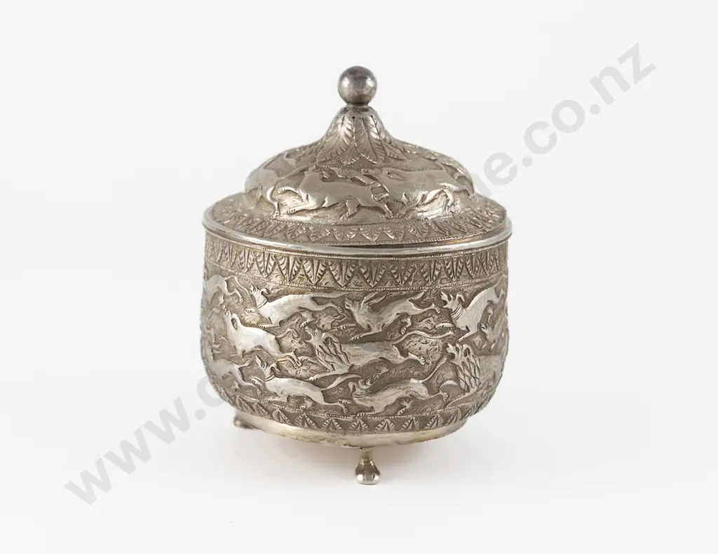 Asian Silver Sugar Bowl & Cover Image 1++
