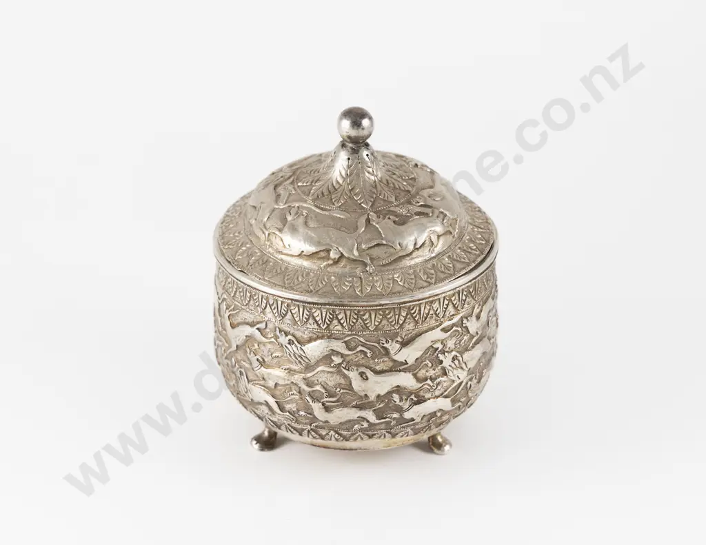Asian Silver Sugar Bowl & Cover Image 1++