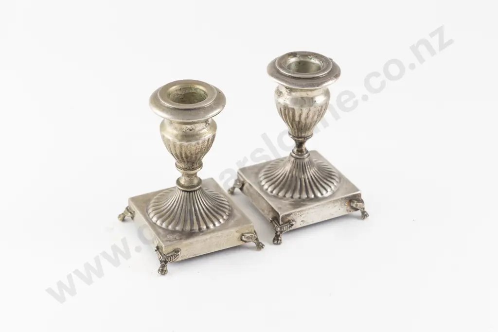 Pair .800 Silver Dwarf Candlesticks Image 1++