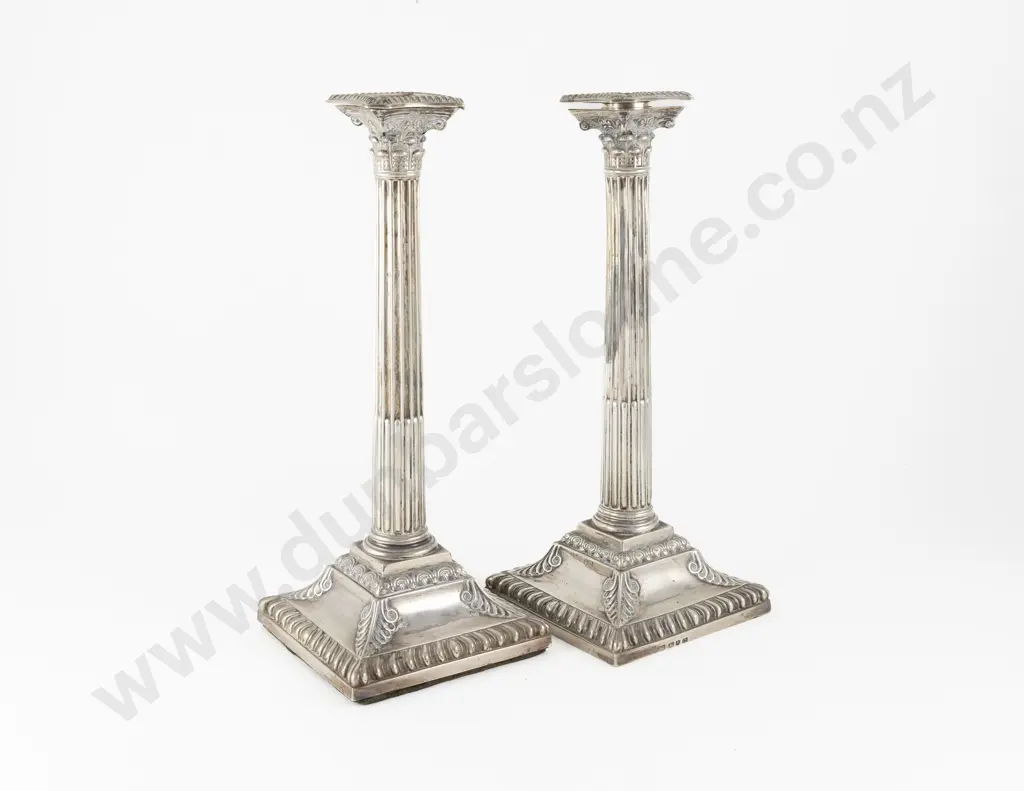 Pair Geo II S/S Corinthian Column Table Candlesticks Image 1++