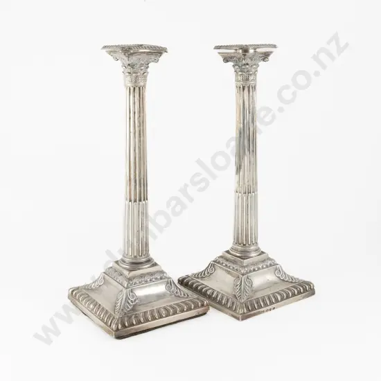 Pair Geo II S/S Corinthian Column Table Candlesticks
