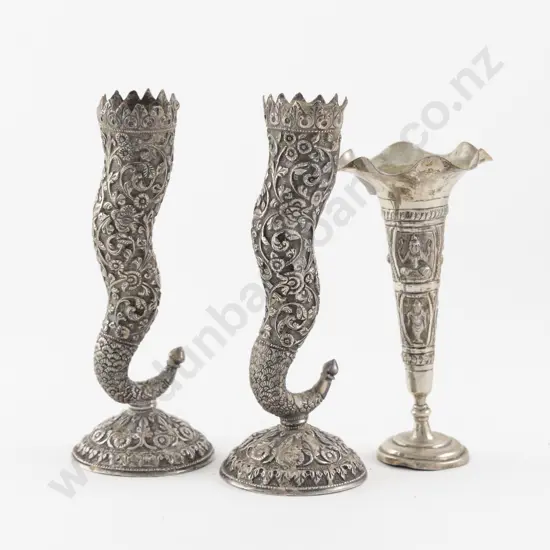 Pair Of Indian Silver Cornucopia Specimen Vases