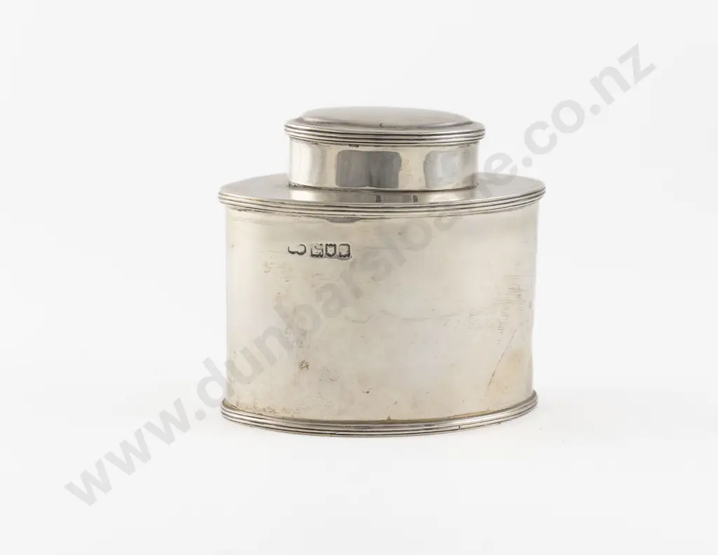 S/S Elliptical Shaped Tea Caddy & Cover Image 1++