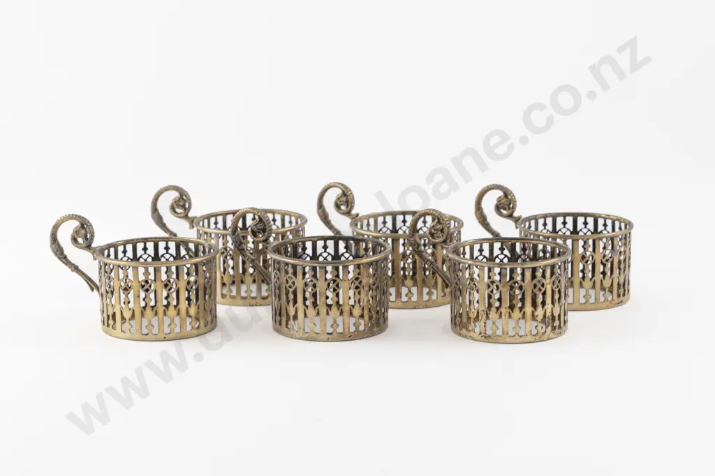 Set Of 6 Geo V S/S Gilt Glass Holders by Walker & Hall Image 1++