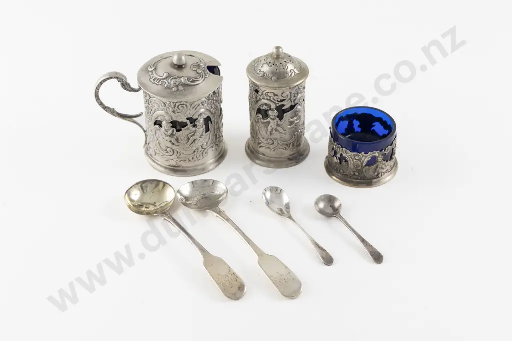 German .800 Silver 3 Piece Cruet Set Image 1++