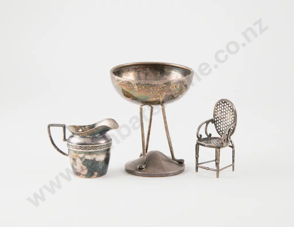 Small S.S Golfing Trophy Miniature Chair & Cream Jug Image 1++
