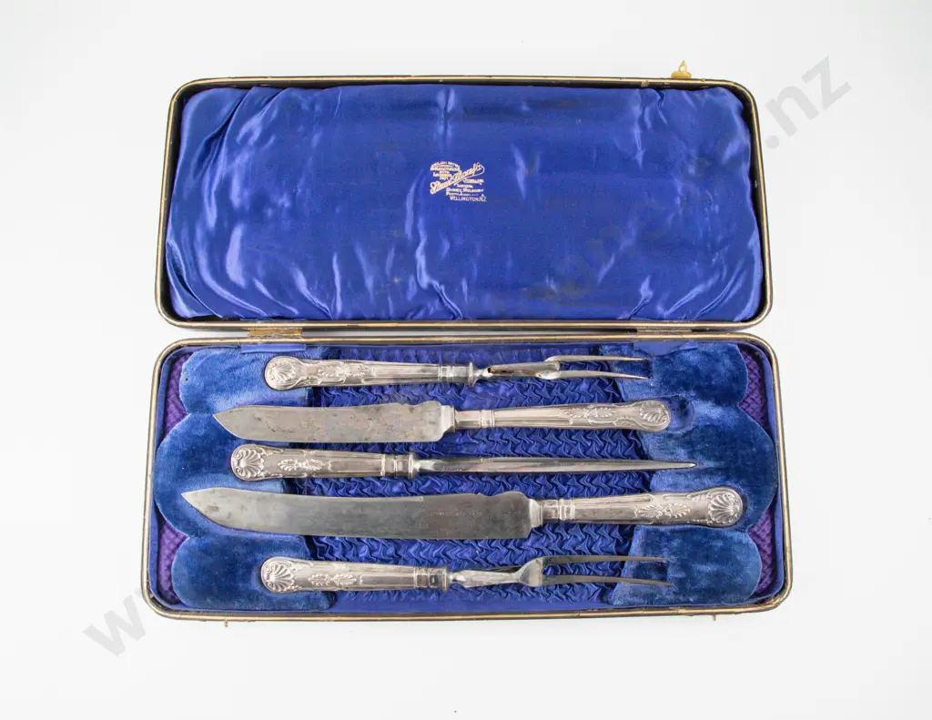 Edw VII Cased S/S Handled 5 Piece Carving Set Image 1++