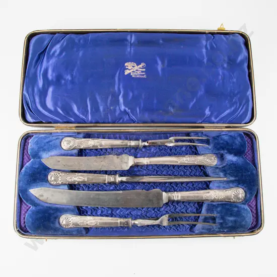 Edw VII Cased S/S Handled 5 Piece Carving Set