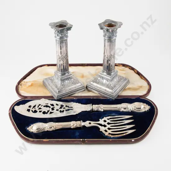Cased Pair Of Late Vict S/S Handled Fish Servers