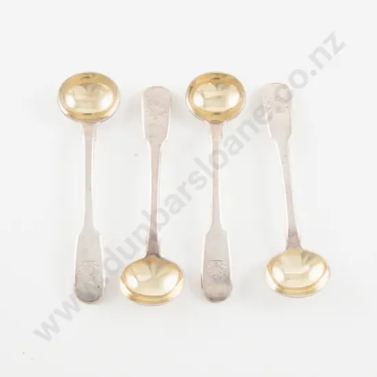 Set Of 4 Geo IV S/S Gilt Salt Spoons