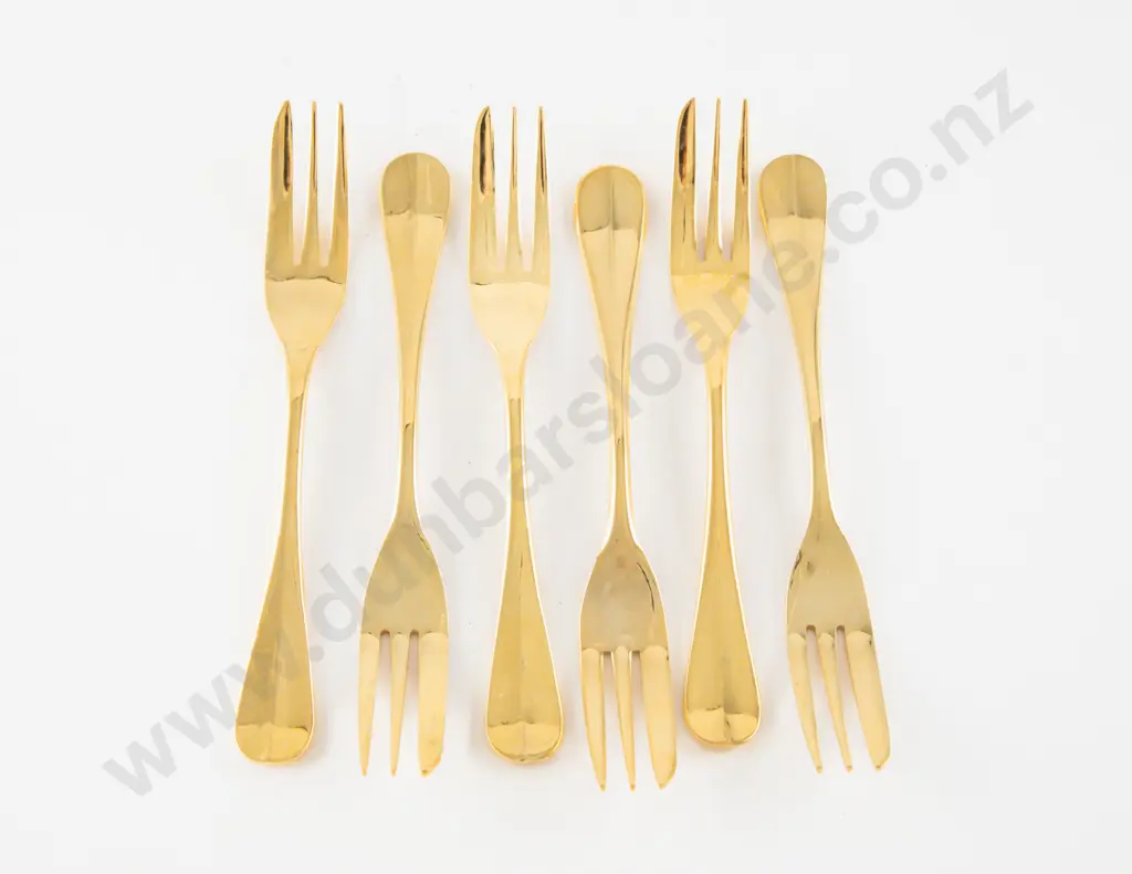 Set Of 6 Japanese 23ct Gold Plated Cake Forks Image 1++