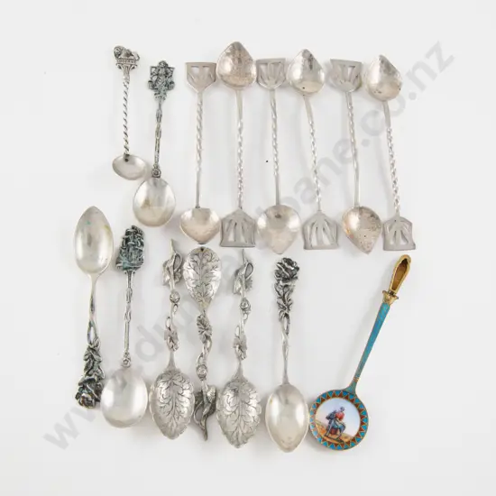 Group Of Asian & Souvenir Sterling & Other Silver Spoons