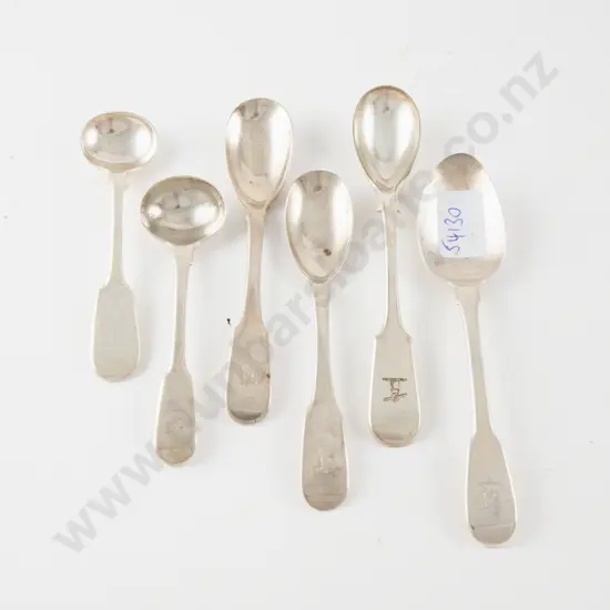 6 Various Antique S/S & S/P Fiddle Pattern Spoons