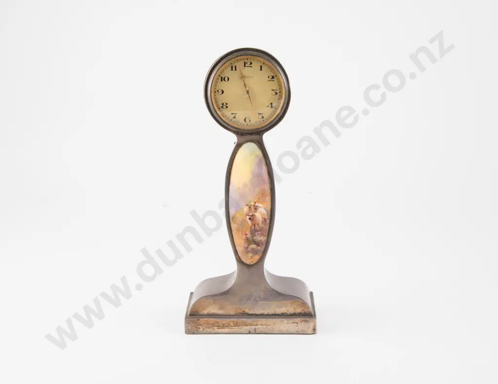 Art Deco S/S Cased Royal Worcester Hand Painted Panel Dressing Table Clock Image 1++