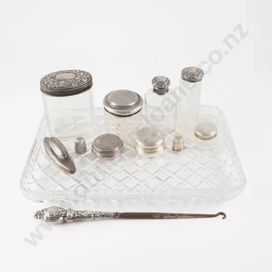 Ten Various S/S Vanity Items & Cut Crystal Trinket Tray
