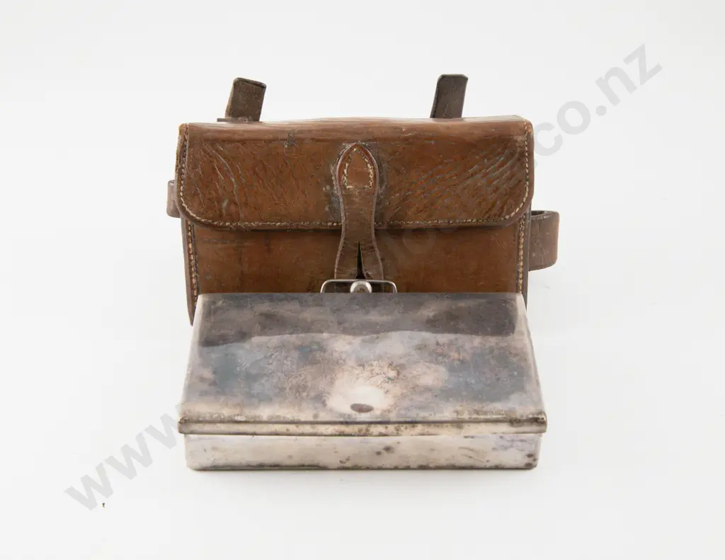 Horse Riders Vintage (WWI) Leather Cased S/P Sandwich Tin by Swaine & Brigg London Image 1++