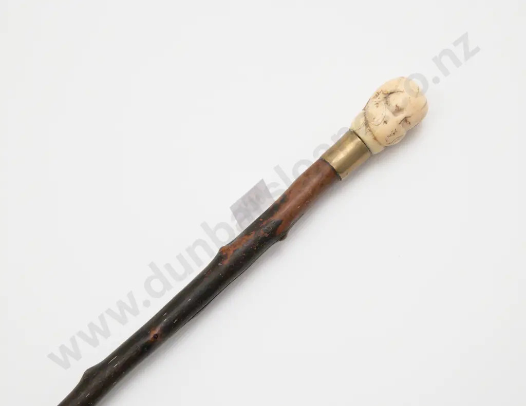 Victorian Blackthorn Walking Stick with Carved Marine Bust of a Gent Finial Image 1++