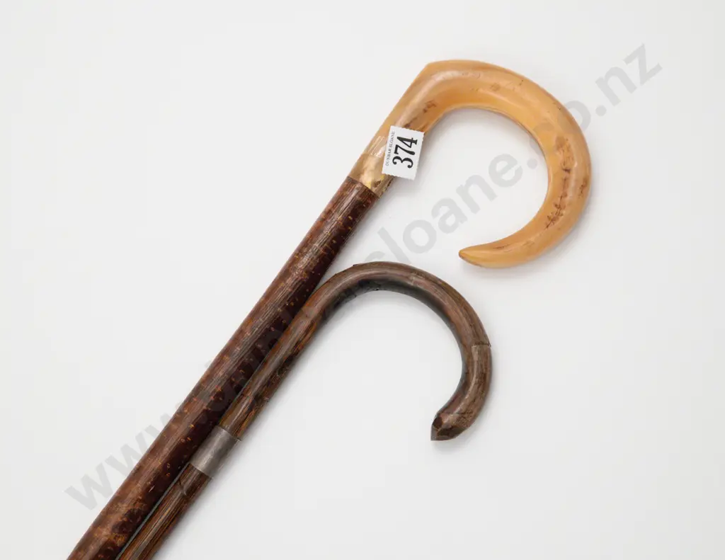 Early C20th Gents Horn Handled Hazel Wood Shaft Walking Stick and Other Bamboo Image 1++