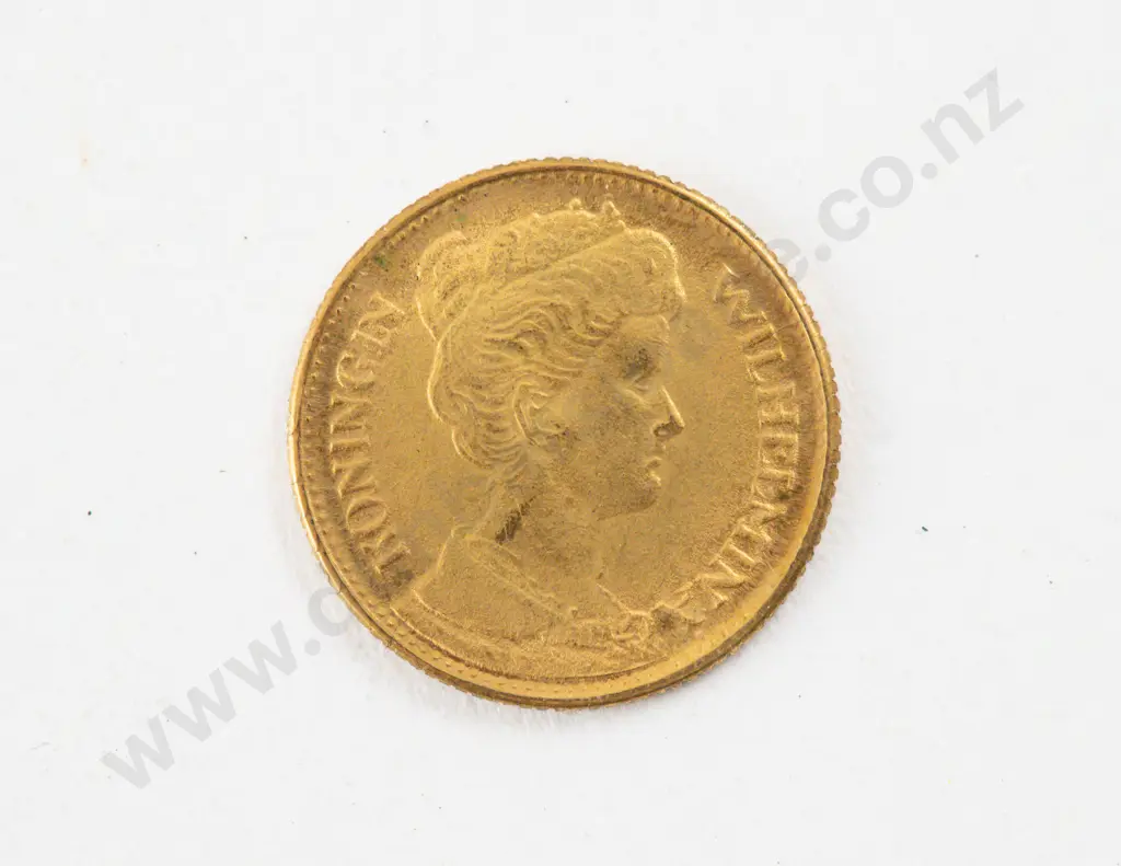 1912 Netherlands 1912 Five Gulden Wilhelmina Gold Coin Image 1++