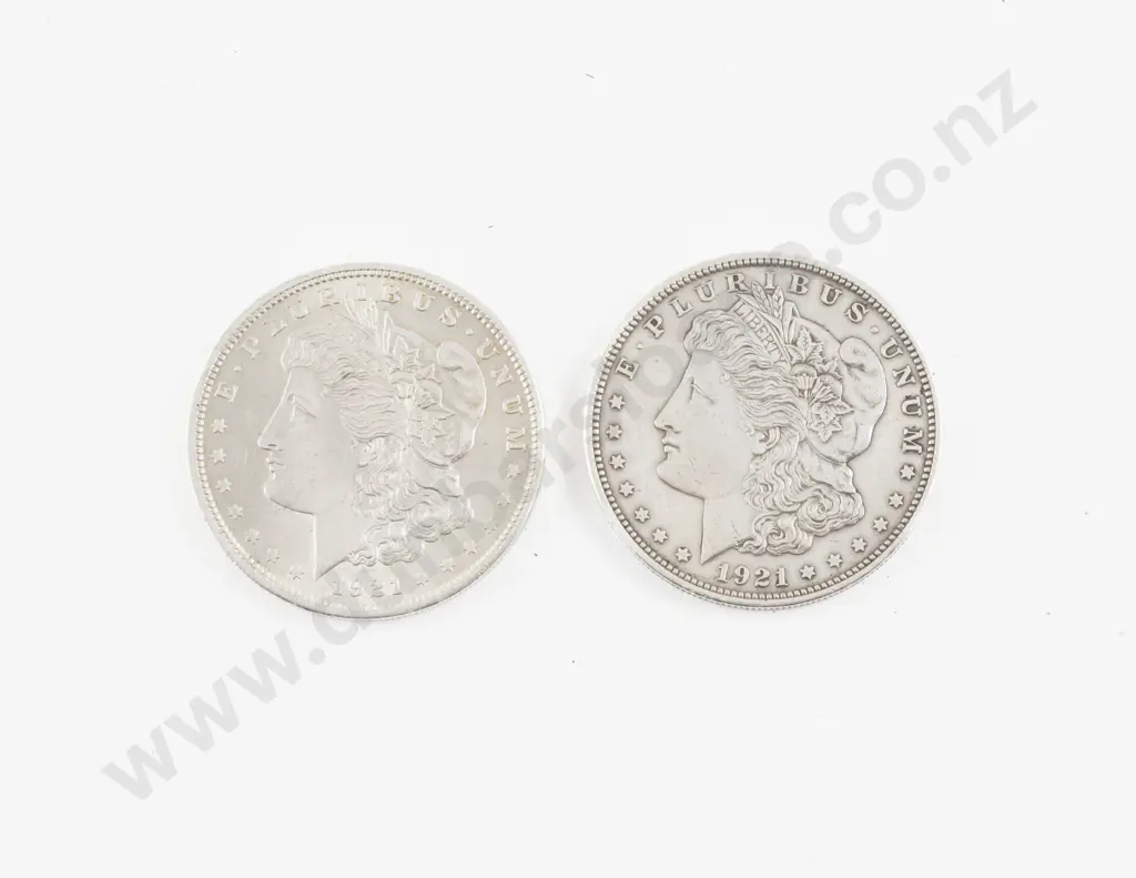 US Two 1921 Morgan Silver Dollars Philadelphia Mint Image 1++