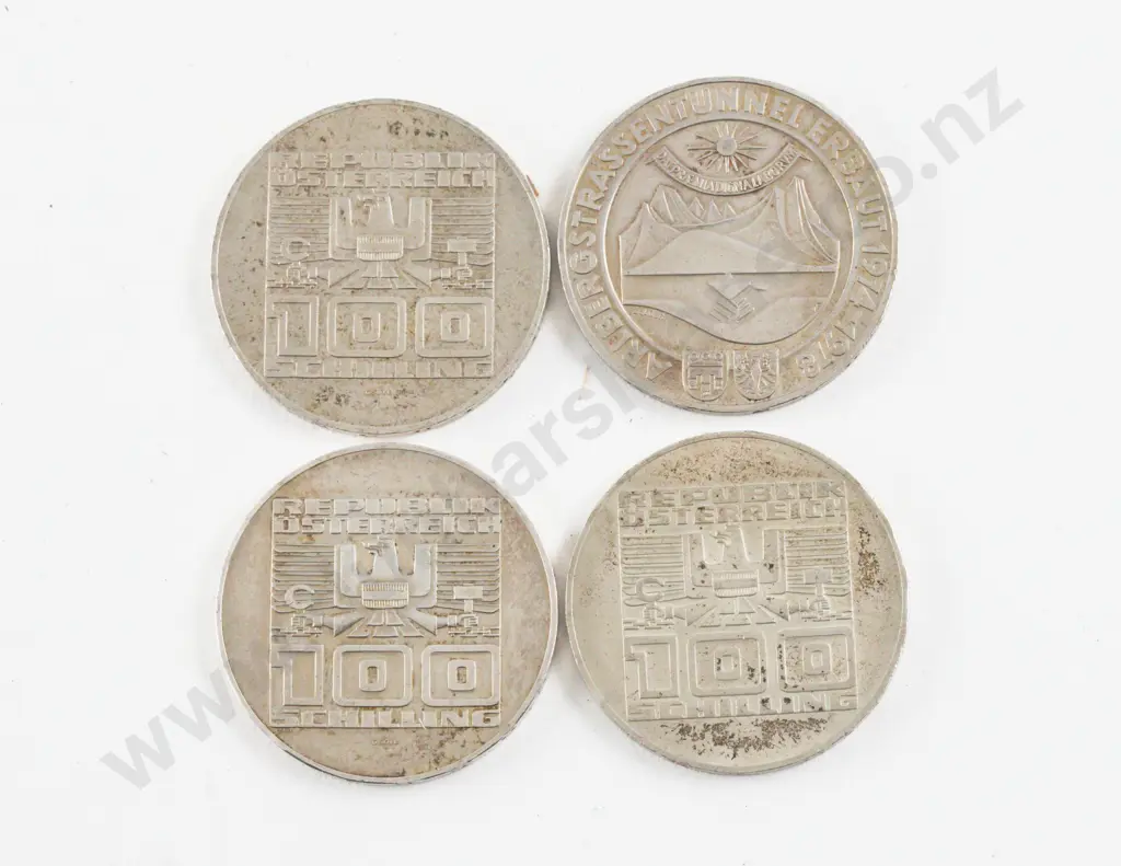Austria 1975 1976 1977 1978 100 Schilling Silver Coins Image 1++
