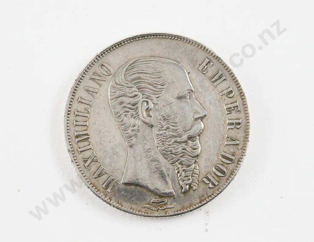Mexico 1866 Mo 1 Peso Silver Coin Emperor Maximilian I Image 1++